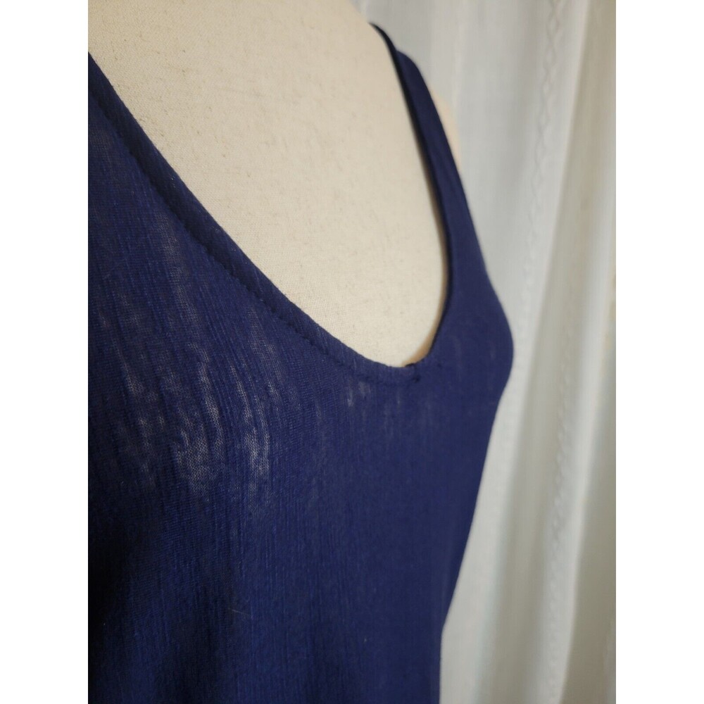 Wallflower‎ Peplum Hi Lo V Neck Tank Semi Sheer Crochet Trim Navy Large - Picture 4 of 8